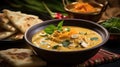 Thai food panang curry served with crispy roti