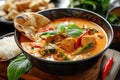 Thai food panang curry served with crispy roti