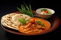 Thai food panang curry served with crispy roti