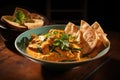 Thai food panang curry served with crispy roti