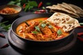 Thai food panang curry served with crispy roti