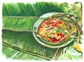 Thai food papaya salad hand painting