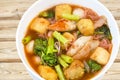 Thai food.Pink seafood flat noodles.Clipping path Royalty Free Stock Photo