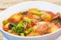 Thai food.Pink seafood flat noodles.Clipping path Royalty Free Stock Photo