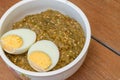 Thai food pound eggplant with boiled egg Royalty Free Stock Photo