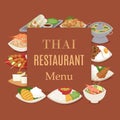 Thai food restaurant menu with thailand cuisine vector illustration, Tom Yam Goong, asian food ,thai spicy dishes.