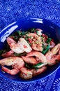Thai food : Salt Fried Shrimp on blue plate