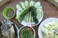 Thai food set  grilled fish with chili paste Royalty Free Stock Photo