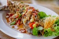 Thai Food,Snakehead fish on the white plate Royalty Free Stock Photo