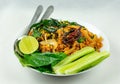 Thai food spicy flavored local salad with lemon & fresh vegetable isolated on white background. Thai food close - up photography.