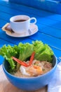 Thai food,Spicy lemongrass flavored flat noodles with seafood Royalty Free Stock Photo