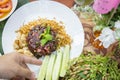 Thai food, spicy minced pork salad Larb Moo