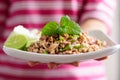 Thai food, spicy minced pork salad Larb Moo