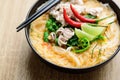 Thai food, spicy rice noodles soup Tom Yum soup Royalty Free Stock Photo