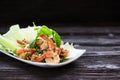 Thai food - spicy Shrimp salad with garlic and basil Royalty Free Stock Photo