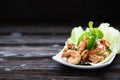 Thai food - spicy Shrimp salad with garlic and basil Royalty Free Stock Photo