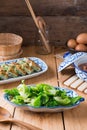 Thai food, Stir fried Cabbage with Oyster sauce , Acacia Pennat Royalty Free Stock Photo