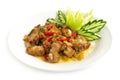 Thai food stir-fried crispy pork spicy and Thai basil served Royalty Free Stock Photo