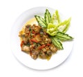 Thai food stir-fried crispy pork spicy and Thai basil Royalty Free Stock Photo