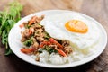 Thai food,Stir-fried holy basil with minced pork and fried egg Royalty Free Stock Photo