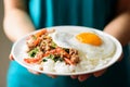 Thai food,stir-fried holy basil with minced pork and fried egg Royalty Free Stock Photo