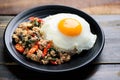 Thai food, stir-fried holy basil with minced pork and fried egg Royalty Free Stock Photo