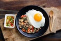 Thai food, stir-fried holy basil with minced pork and fried egg Royalty Free Stock Photo