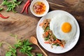 Thai food,  stir-fried holy basil with minced pork and fried egg Royalty Free Stock Photo