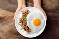 Thai food,stir-fried holy basil with minced pork and fried egg Royalty Free Stock Photo