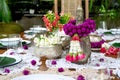 Thai food table decoration silver ware garland Royalty Free Stock Photo