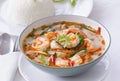 Thai Food, Tom Yam Goong, in white with steamed rice