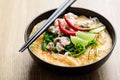 Thai food Tom Yum soup,spicy rice noodles soup with spices and herbs Royalty Free Stock Photo