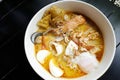 Thai Food - Tomyam with seafood and eggs Royalty Free Stock Photo