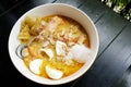 Thai Food - Tomyam with seafood and eggs Royalty Free Stock Photo