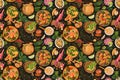 Thai food top view, created with Generative AI technology Royalty Free Stock Photo