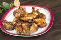 Thai food and traditional menu.Roast chicken with dish