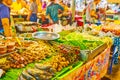 Thai foods on skewers, Talad Saphan Phut market, Bangkok, Thailand
