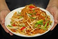 Thai fried local Korat noodle with cube tofu and minced pork, c Royalty Free Stock Photo