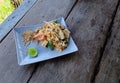 Thai Fried Noodles Pad Thai with shrimp and squid have vegetables thai food Royalty Free Stock Photo