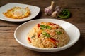 Thai fried rice with shrimp and basil with fried egg Royalty Free Stock Photo