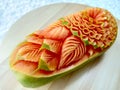 Papaya fruit beautiful creative Thai original carving Royalty Free Stock Photo