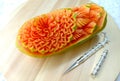 Papaya fruit beautiful creative Thai original carving Royalty Free Stock Photo