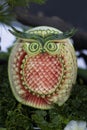 Thai fruit carving on watermelon in owl shape
