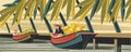 Fruit traders in boats. Vector illustration. For the Thai market.