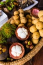 Thai fruits, mangosteen, Rambutan and longong,close up