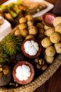 Thai fruits, mangosteen, Rambutan and longong,close up