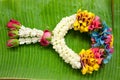 Thai garland on banana leaf