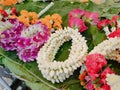 Thai garlands are on sale at a storefront in Bangkok, Thailand.