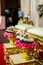 Thai garlands in a Thai wedding ceremony, decorations and artifacts Royalty Free Stock Photo