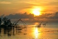 Thai giant fishing gear with golden morning light. Royalty Free Stock Photo